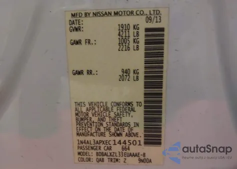 2014 Nissan Altima 2.5 Sl from USA, damaged, VIN 1N4AL3APXEC144501